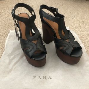 NWT Zara black high heeled platform sandals